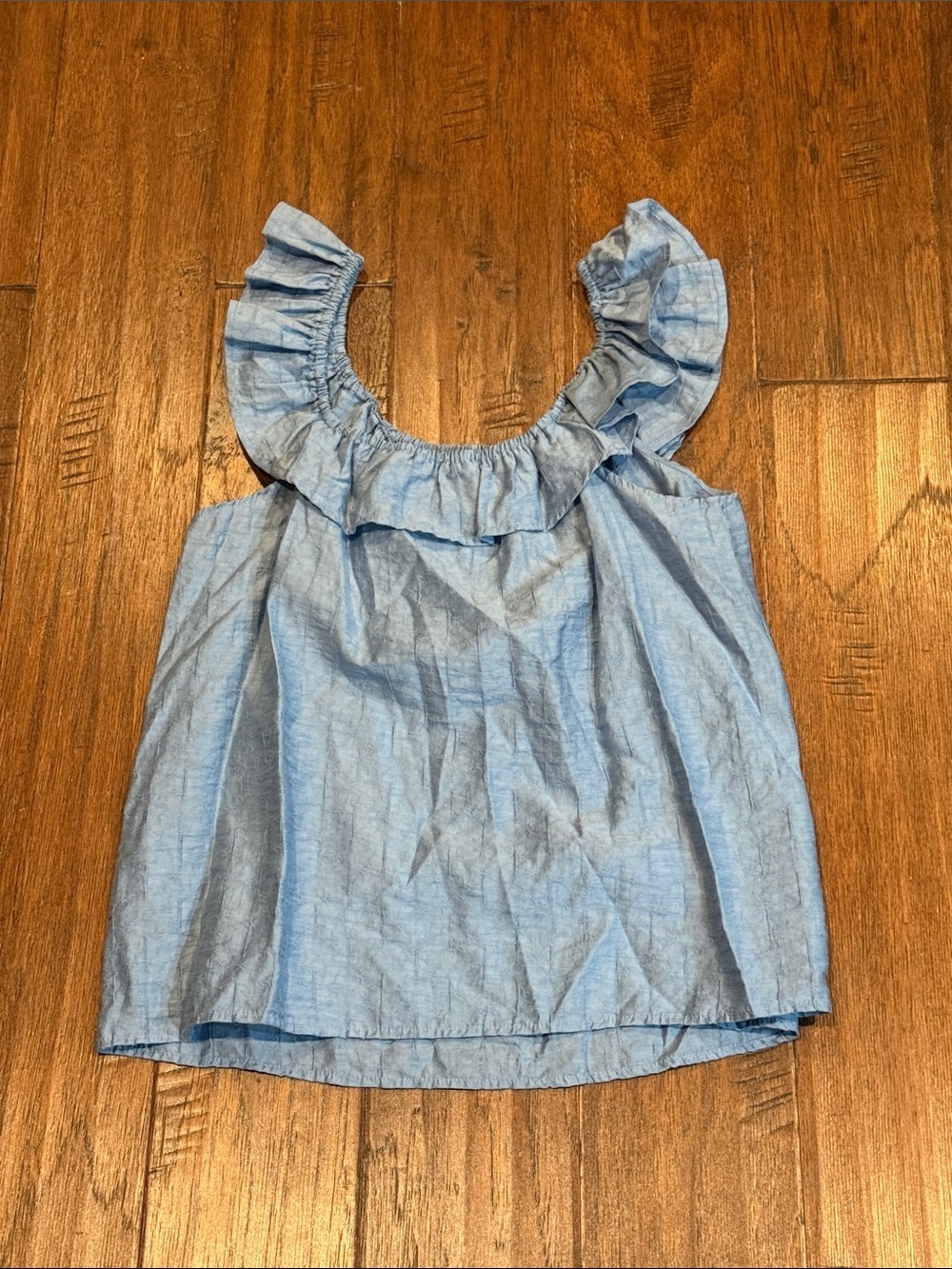 Size Small Flag & Anthem Light Blue Ruffled Shoulder Tank Top - Picture 7 of 8